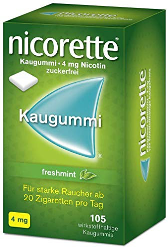 NICORETTE Kaugummi 4mg freshmint – Nikotinkaugummi zur Raucherentwöhnung – Minzgeschmack – mit 4mg Nikotin – Rauchen aufhören – 105 St.