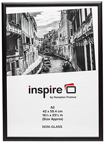 Hampton Frames A2 Poster Frame 42x59cm Black Pack of 1, Wood Finish, Acrylic Front, Lightweight, Wall Mount, Portrait or Landscape, For Modern Home Décor
