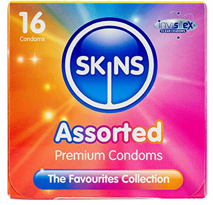 Skins Assorted Condoms Multipack, Ultra-Thin, Natural & Dots & Ribs. No Latex Smell and Extra Lubrication for Maxinum Pleasure. Natural Look That Feels Like Real Skin - Pack of 16