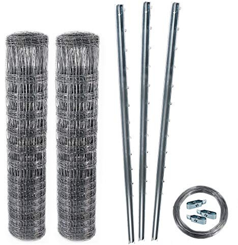 Valla de juego de 100 m valla forestal 150/19/15 versión pesada + poste + cable de tensión
