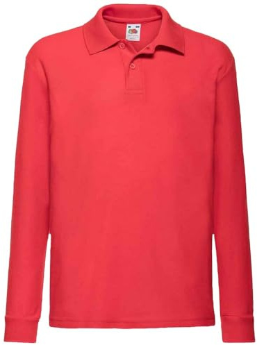 Fruit of the Loom Kids Long Sleeve Pique Polo Shirt Red 9-11