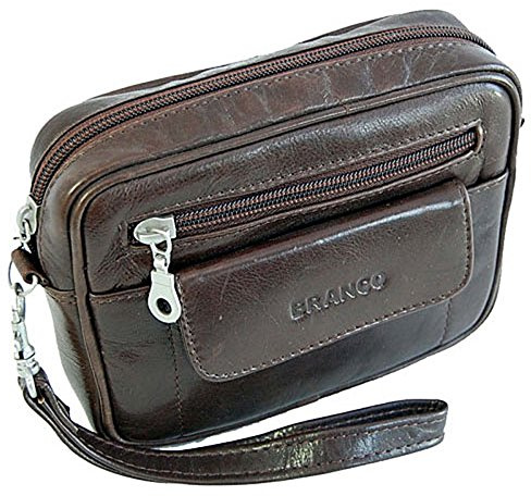 GoBago Leder Herren Handgelenktasche kleine Herrentasche Gürteltasche Festivaltasche (Braun)