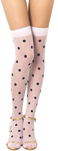iB-iP Women's Polka Dots Seamless Stylish Stocking Thigh High Hold-up Stockings, Size: One Size, Off White