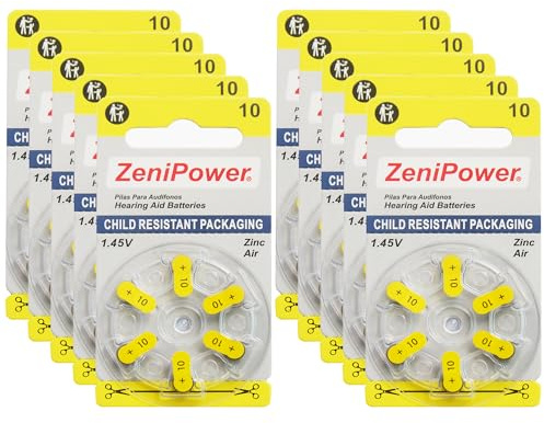 Zenipower Hearing Aid Batteries Size: 10 (60 Batteries)