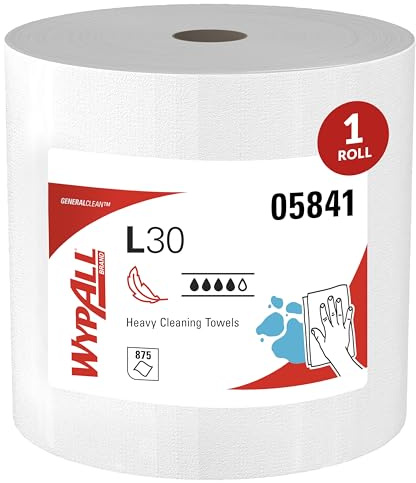 WypAll GeneralClean L30 Cloths Heavy Duty Cleaning Wipes, Jumbo (05841), Strong and Soft Bulk Paper Wipers, White (1 Roll of 875 Sheets)