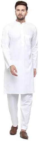 Maple Clothing Men's Cotton Kurta Pajama Party Dress Indian Clothes (White, M)
