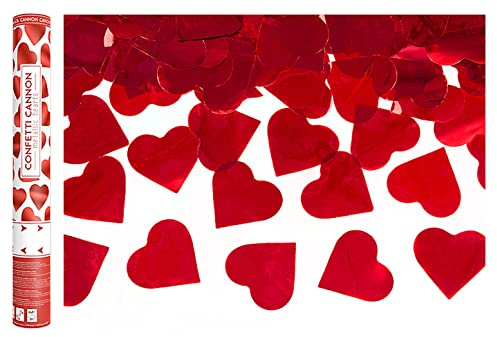 PartyDeco Konfettikanone Set - Konfetti Bombe - Für Hochzeit Geburtstag Verlobung - Konfetti Shooter Popper - Rote Herzen - 40 cm