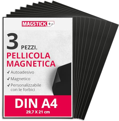 Magstick Fogli magnetici autoadesivi A4 I set 3 fogli 210x297 mm spessore 0,85 mm marrone grezzo I pellicola magnetica da ritagliare per fai da te e calamite frigo I mag008