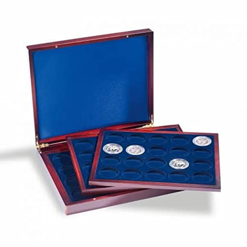 Leuchtturm 318214 Volterra myntkassett - 60 silverplacering i myntkapslar - 1 OZ. - 3 insatser - Mahognyfärg