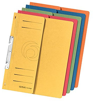 Herlitz Einhakhefter A4 mit 1/2 Vorderdeckel und kaufmännischer Heftung, 5 Stück,Farbig Sortiert