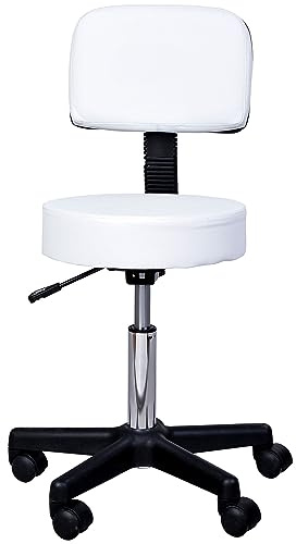 HOMCOM Tabouret Massage à roulettes réglable en Hauteur pivotant avec Dossier Ergonomique Blanc