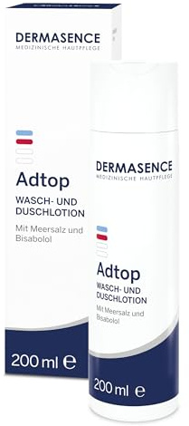 DERMASENCE Adtop Lozione Lavante e Doccia 200 ml, detergente senza sapone per pelle secca e sensibile, con sale marino e bisabololo, pH neutro, vegan, adatta a bambini e adulti