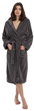 Lumaland Luxury Mikrofaser Bademantel mit Kapuze für Damen und Herren verschiedene Größen und Farben , Größen S, Grau
