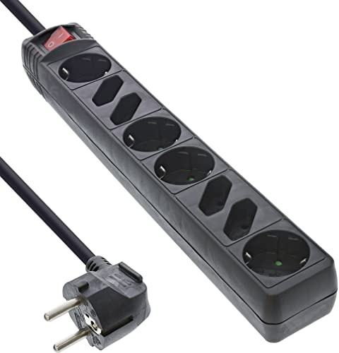 InLine 16481S kontaktkabel, 8 gånger, 4 x skyddskontakt + 4 x euro, med strömbrytare, 1,5 m, svart