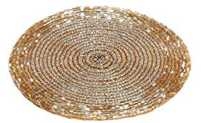 Untersetzer Glasperlen, 10 cm, Gold, 4er Set
