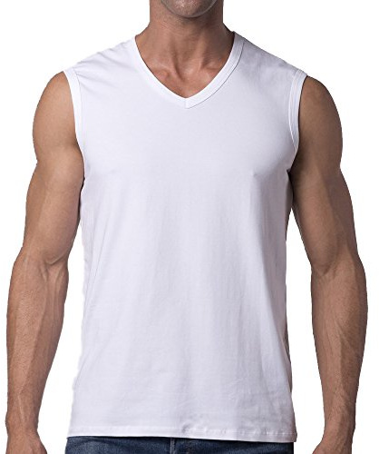 Y2Y2 Men's Sleeveless V-Neck T-Shirt, White, L (42-44)