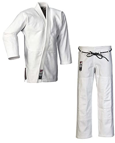 Ju-Sports Ju-Jutsu Anzug Pearl Pure Weiß A4 I Edler Jujutsu Anzug für Erwachsene I Klassisch schmaler BJJ Gi Herren I Doppelt verstärkter Brust- & Schulterbereich I 100% Baumwolle