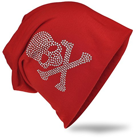 Jersey slouch beanie lång mössa med dödskalle strass applikation unisex enfärgad män kvinnor trend, One size