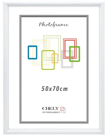 CHELY INTERMARKET MOD316 Marco Fotos PVC Ligero Decorativo Estilo Moderno 50x70cm Ideal Exposición Certificados Menús Carteles Decoración Vertical Horizontal Profesional Color Blanco 1 Unidad