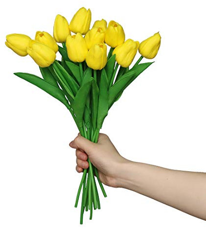 Anaoo 12pcs Tulipanes Artificiales de látex, Ramo de Flores Artificiales de Novia para el hogar, Boda, Fiesta, decoración de Oficina, arreglos Florales,