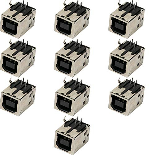 risingsaplings 10pcs USB 2.0 Standard Type B Female Socket Connector Jack Port 90 Degree Right Angle for Replacement Adapter Black