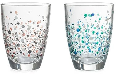 H&H Tie&Bright - Set 12 Bicchieri in Vetro per Acqua, Decori Assortiti, Colorati, 25cl