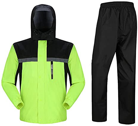Regenbekleidung Motorrad Herren,Regenkombi ,Regenanzug (Jacke + Hose)für Motorräder , 100% wasserdicht mit reflektierendem Streifen, atmungsaktiver leichter wasserdichter Jackenhosenanzug(Black,4XL)