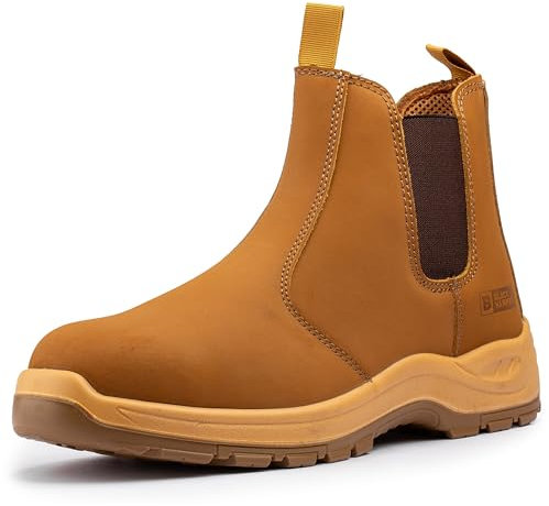 Black Hammer Mens Slip On Safety Boots Chelsea Work Shoes Brown Leather Steel Toe Cap Working Ankle Lightweight Footwear S3 SRC Alex (10 UK)