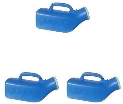 Set di 3 bottiglie per urina anziani, a tenuta stagna, con coperchio, per pazienti costretti a letto, padella PIS blu, 1200 ml