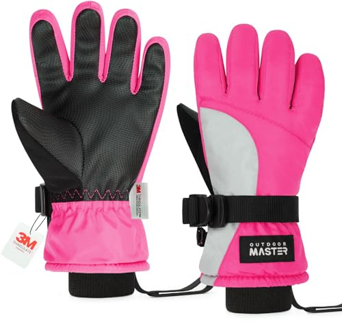 OutdoorMaster Kids Ski Snow Gloves, 3M Thinsulate Winter Windproof Waterproof Thermal Gloves for Boys & Girls, Fits Youth Winter Sports, Skiing, Snowboard