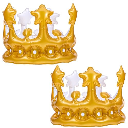 Abeillo 2 Stück Aufblasbare Krone,Aufblasbare Geburtstagskrone,König Prinzessin Gold Krone Zubehör,Kostümzubehör Karneval für Kinder und Erwachsene Geburtstag Dekoration