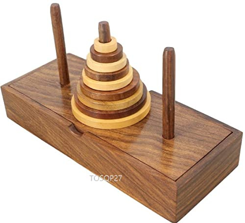 Tower of Hanoi - Rompecabezas de madera para regalo, torre de Hanoi, 9 anillos, juegos de lógica, juego de aprendizaje de pensamiento intelectual, juguete de palisandro premium