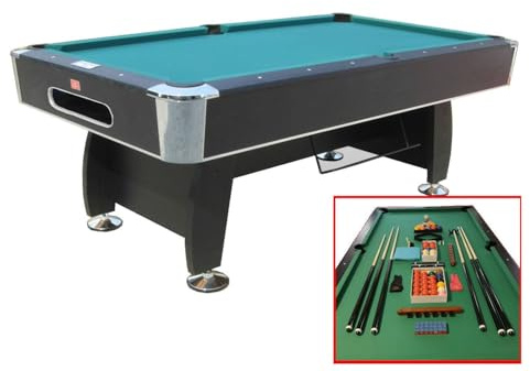 Tavolo da Biliardo BLACK NORMAN DE LUXE (216x123x82 cm) con Panno Verde - Accessori Snooker, Carambola e Boccette, Full Optional