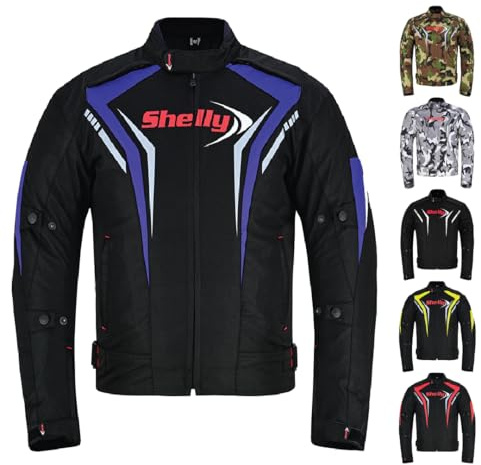 Chaqueta de Motocicleta Premium Shelly para Hombre para Aventura/Turismo con Textil Cordura Verano Invierno Cortavientos Chaqueta de Moto para Carreras, Conducción, azul, XL