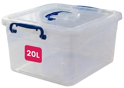 STL Heavy-Duty Clear Plastic Storage Box with Lid, Stackable Storage Container for Home, Office, Kitchen, Toys, and Goods, Secure Clip-Lock Lid, Durable & Transparent Design (20ltr)
