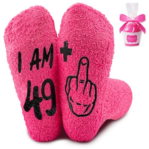 SREBIWO 40/50/60 cumpleaños mujeres calcetines,divertidos calcetines de peluche para mujeres,ideas de regalo para 40/50/60 cumpleaños mujer calcetines, 50, Talla única