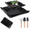 2 Pcs Schwarz Pflanzmatte + 3 Set Kleiner Spatel, Umtopfmatte PE wasserdichte Gartenmatte Pflanzmatte mit Kupferschnalle Umtopfen Pflanzunterlage für Pflanzen, Sukkulenten (100cmx100cm 68cmx68cm)