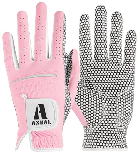 AXKAL Women Golf Gloves Enhanced Grip Comfortable 1 Pack Right Left Hand, Breathable Durable Hot Wet All-Weather Soft Ladies Golf Gloves Purple Pink for Sizes S M ML L XL (Pink, S, Left)