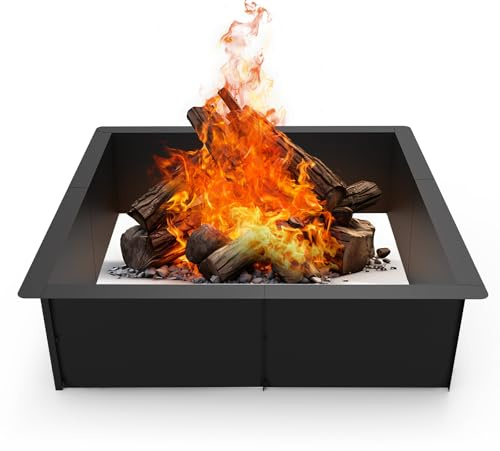 LIANTRAL Feuerstellenring, Quadratischer Feuerschalenringeinsatz für Holzverbrennung im Freien, 86 cm außen 76 cm innen, große Feuerschalen für den Garten, Camping