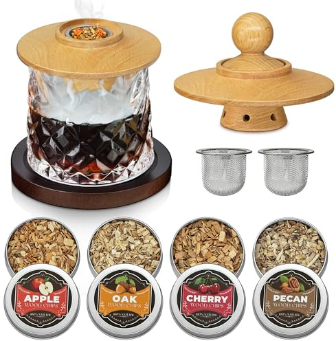 Whiskey Smoker Kit with 2pcs Stainless Steel Filters & 4 Flavor Wood Chips
