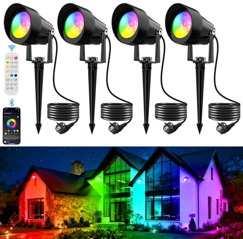 4 Stück Gartenbeleuchtung mit Strom RGB Gartenstrahler Außen Wasserdicht