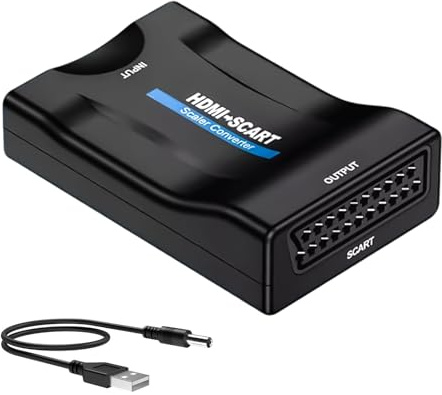 Dbaemu SCART to HDMI Converter, SCART to HDMI Adapter 1080P Video Audio Converter with USB Power Cable Supports PAL NTSC SECAM for TV HDTV Monitor Projector DVD VCR STB PS1 PS2 PS3 Xbox Wii