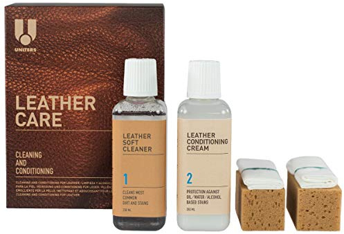 UNITERS Leather Care KIT Cleaning and Conditioning (250ml) - Leather Cleaning Kit with Leather Soft Cleaner and Leather Conditioning Cream for Furniture, Upholstery, Shoe, Bags, and Car Interior