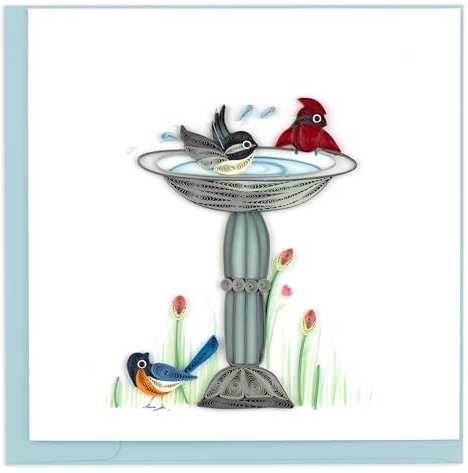 Quilling Card Handmade Quilled Bird Bath Greeting Card – 6x6 Inch Blank Card with Envelope – Fair Trade Verified – Unique Paper Art Keepsake for Any Occasion