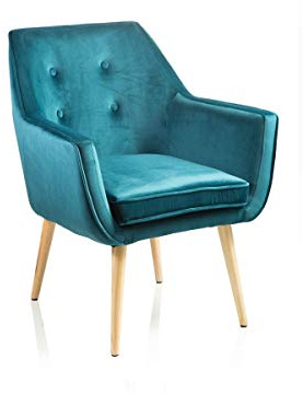 Baroni Home - Sillón Acolchado en Terciopelo con Estructura de Madera Natural, Color Azul Petrolio, 65X65X85 cm. Ideal para salón, Cocina, Dormitorio, Oficina.