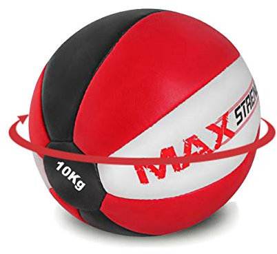 Force maximale de 8 kg/10 kg/12 kg - Médecine ball robuste en cuir Maya - Gym d'entraînement, noir/rouge