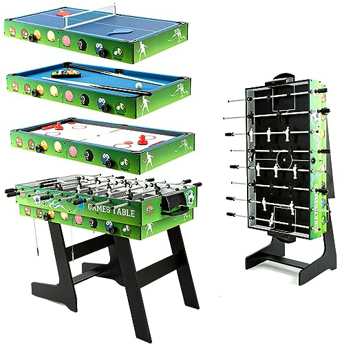 HLC Multi Sport Game Combination Table Set 4ft Game Table with Accessories,Foosball Table,Ping Pong,Pool Billiards,Air Hockey,for Kids Family 4 in 1