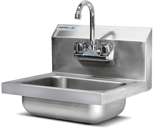Pantin Commercial Hand Sink, NSF Commercial Stainless Steel Wall Mount Hand Washing Sink with Gooseneck Faucet for Restaurant, Kitchens, Bar, Home, 17x 15, TP-8000A