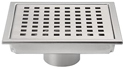 DEOKXZ 6 Inch Square Shower Floor Drain, Grille with Removable Cover, SUS304 Stainless Steel Brushed Nickel