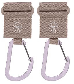 LÄSSIG Kinderwagenbefestigung (2 Stk.) Klettverschluss Karabiner Haken Karabinerhaken Kinderwagenhaken Einkaufshaken Metall/Stroller Hooks with Carabiner beige